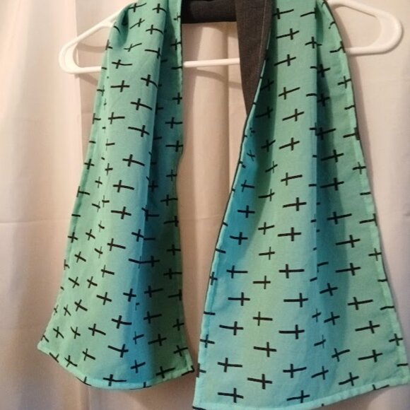 NEW Gothic Cross Scarf Turquoise Dark Gray 2 sided 10x42" Chiffon & Polycotton - Picture 2 of 6
